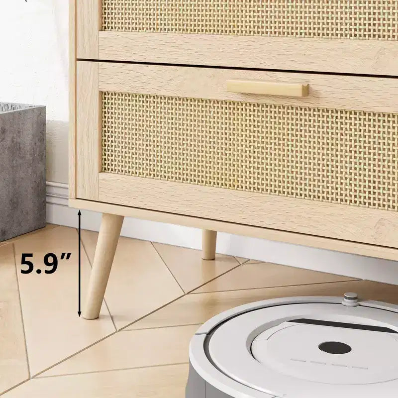 CLIHOME Commode en rotin à 6 tiroirs pour chambre à coucher, commode moderne à 6 tiroirs, armoire de rangement en rotin avec poignées en bois