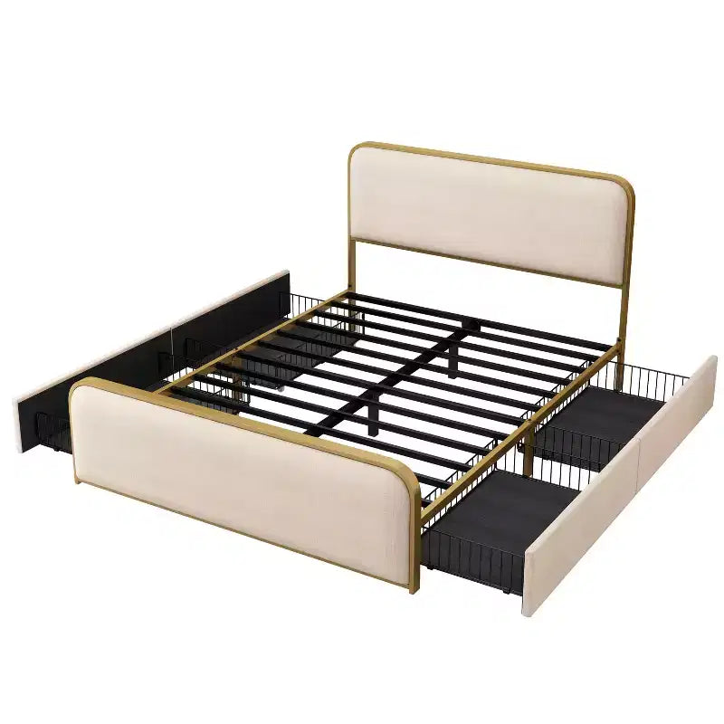 Lit plateforme moderne rembourré Merax avec 4 tiroirs de rangement sous le lit