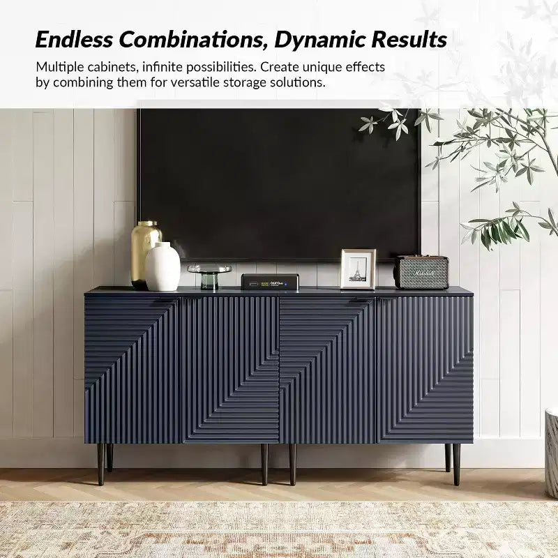 Burkart 2 – Armoire d'appoint cannelée à 2 portes avec étagères réglables