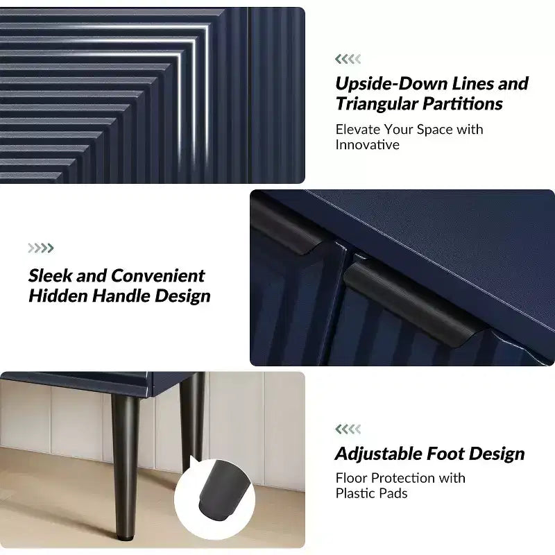 Burkart 2 – Armoire d'appoint cannelée à 2 portes avec étagères réglables