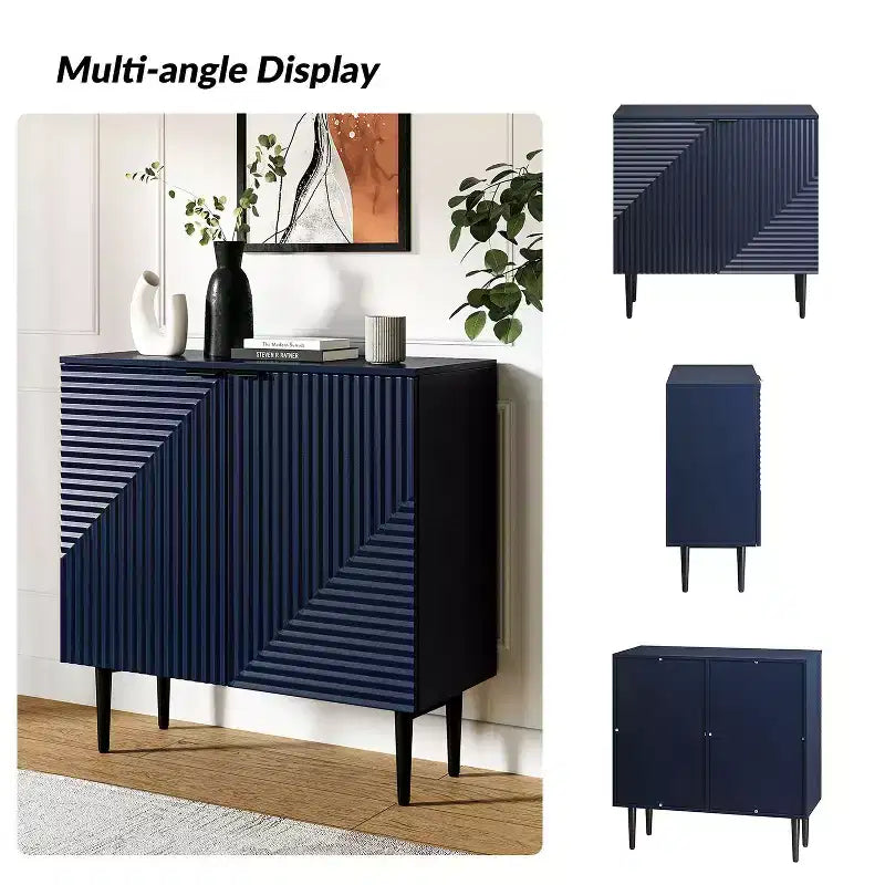 Burkart 2 – Armoire d'appoint cannelée à 2 portes avec étagères réglables