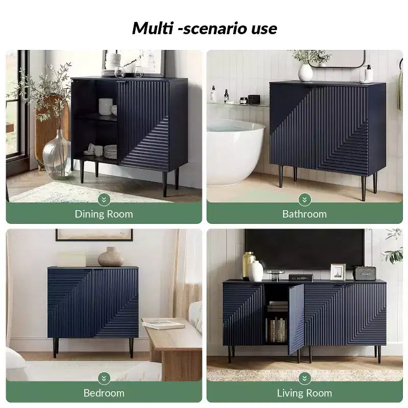 Burkart 2 – Armoire d'appoint cannelée à 2 portes avec étagères réglables
