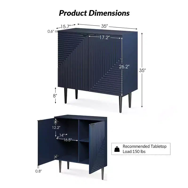 Burkart 2 – Armoire d'appoint cannelée à 2 portes avec étagères réglables
