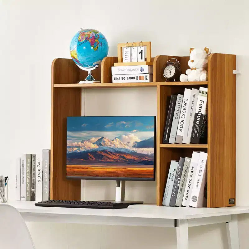 Étagère de Bureau VEVOR, Organisateur de Rangement de Bureau en Bois à 2 Niveaux, 94,5 x 24,1 x 73,4 cm, Étagère de Rangement de Bureau en Bois, Marron