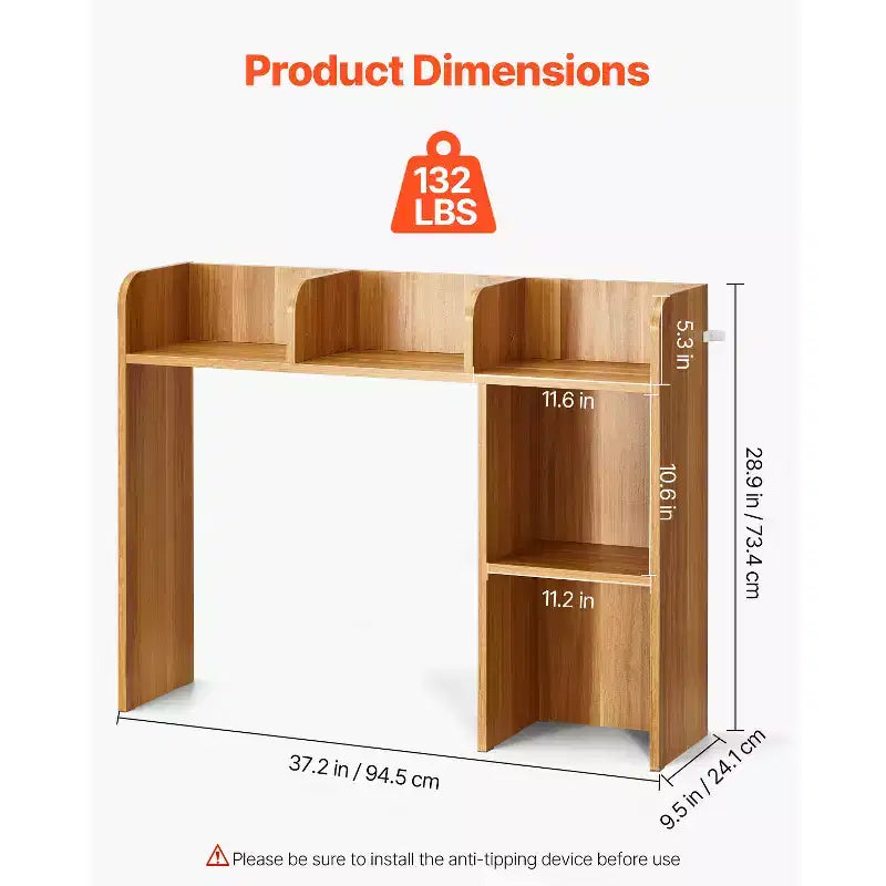 Étagère de Bureau VEVOR, Organisateur de Rangement de Bureau en Bois à 2 Niveaux, 94,5 x 24,1 x 73,4 cm, Étagère de Rangement de Bureau en Bois, Marron