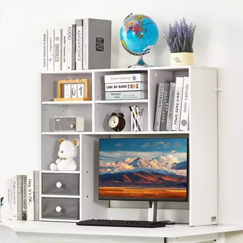 Étagère de bureau VEVOR, organiseur de rangement de bureau à 3 niveaux, étagère de rangement de bureau en bois 37 x 10 x 31,1 cm, surmeuble de bureau, blanc