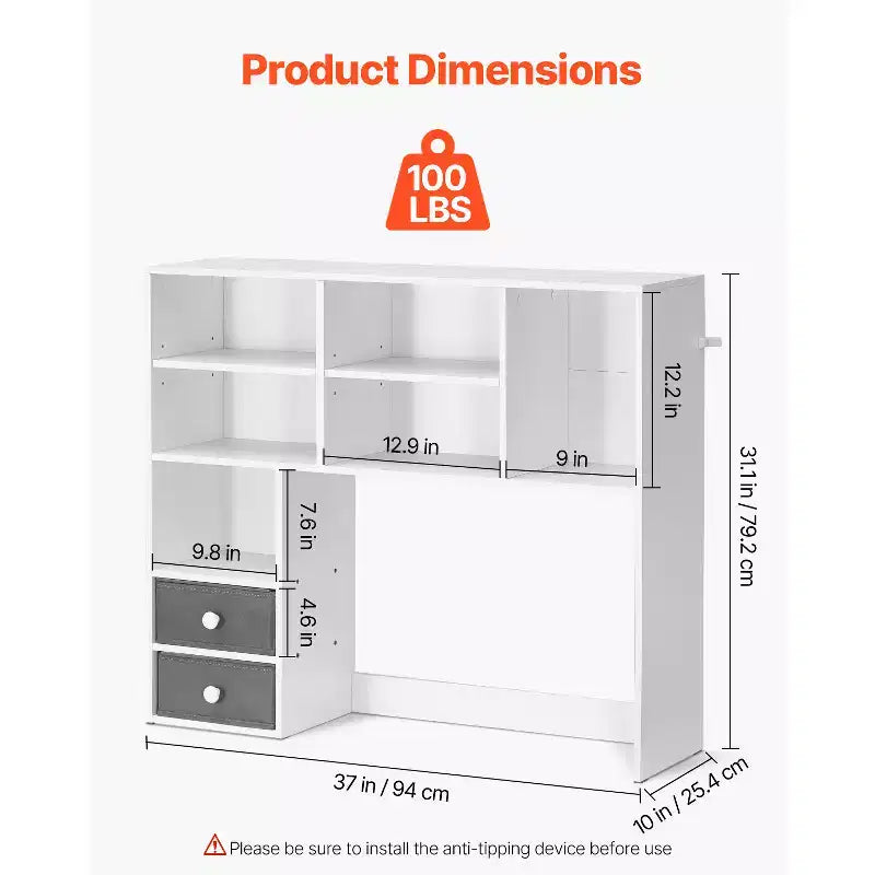 Étagère de bureau VEVOR, organiseur de rangement de bureau à 3 niveaux, étagère de rangement de bureau en bois 37 x 10 x 31,1 cm, surmeuble de bureau, blanc