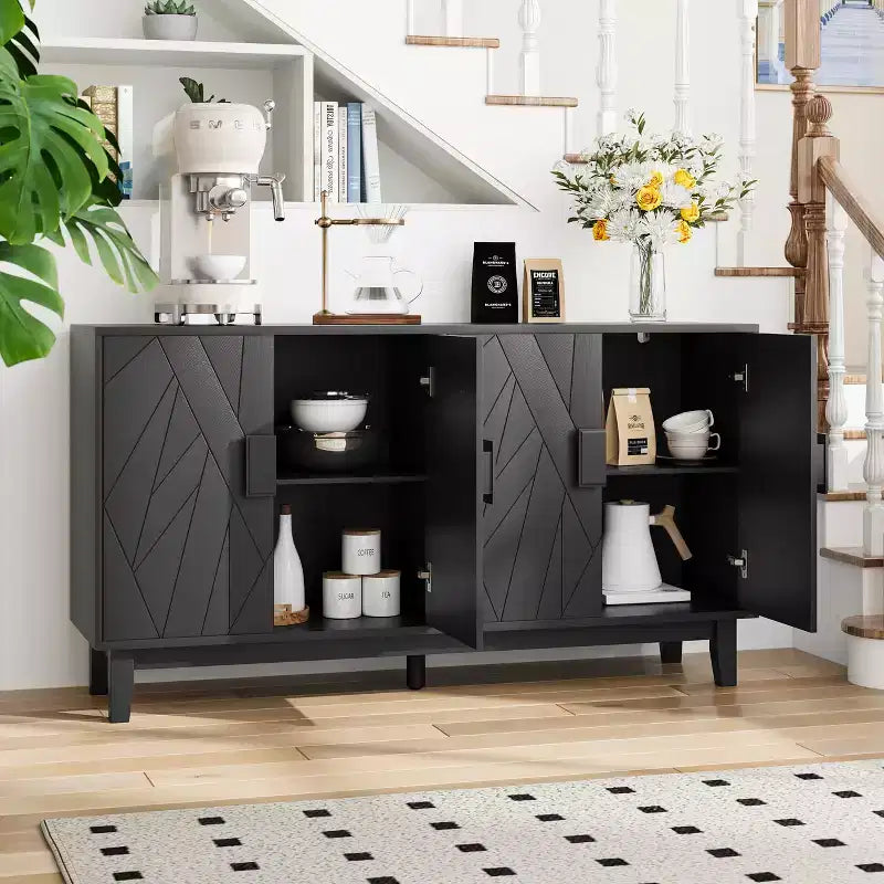 CLIHOME Buffet moderne, buffet de rangement, buffet décoratif multifonctionnel moderne médiéval, Noir