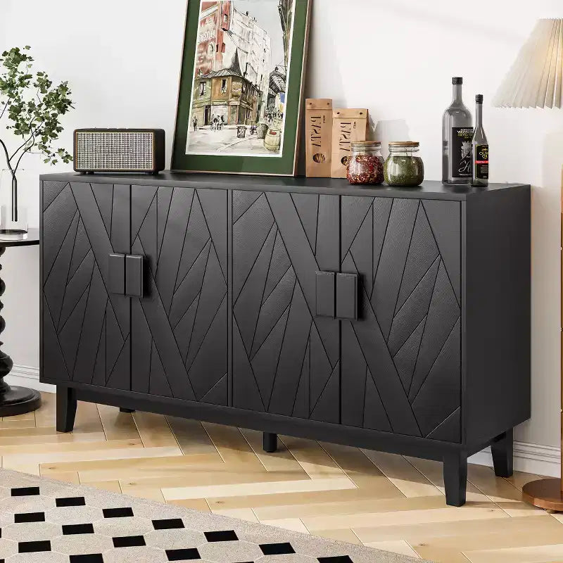 CLIHOME Buffet moderne, buffet de rangement, buffet décoratif multifonctionnel moderne médiéval, Noir