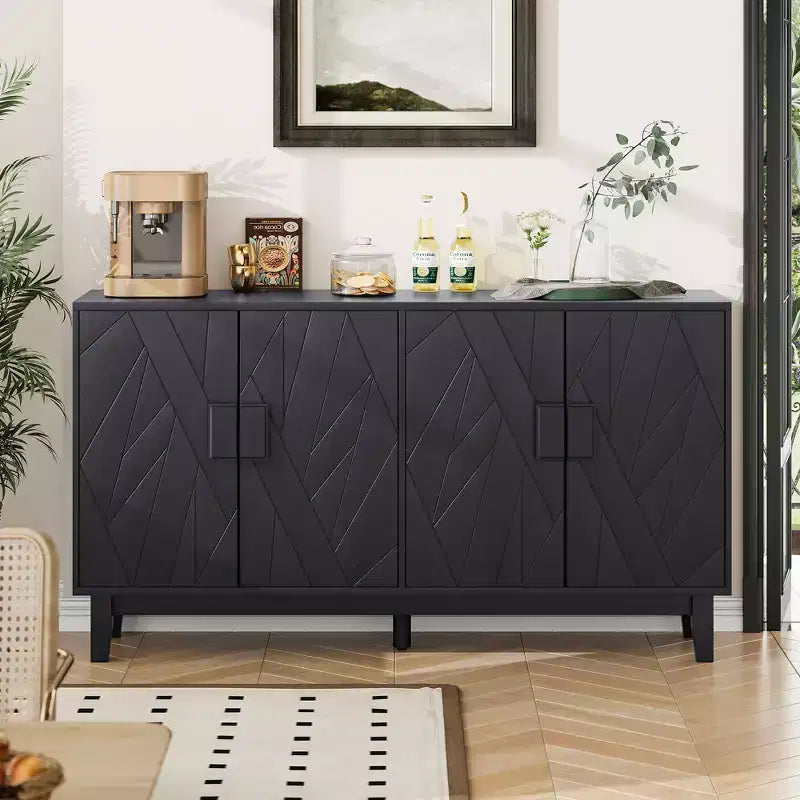 CLIHOME Buffet moderne, buffet de rangement, buffet décoratif multifonctionnel moderne médiéval, Noir