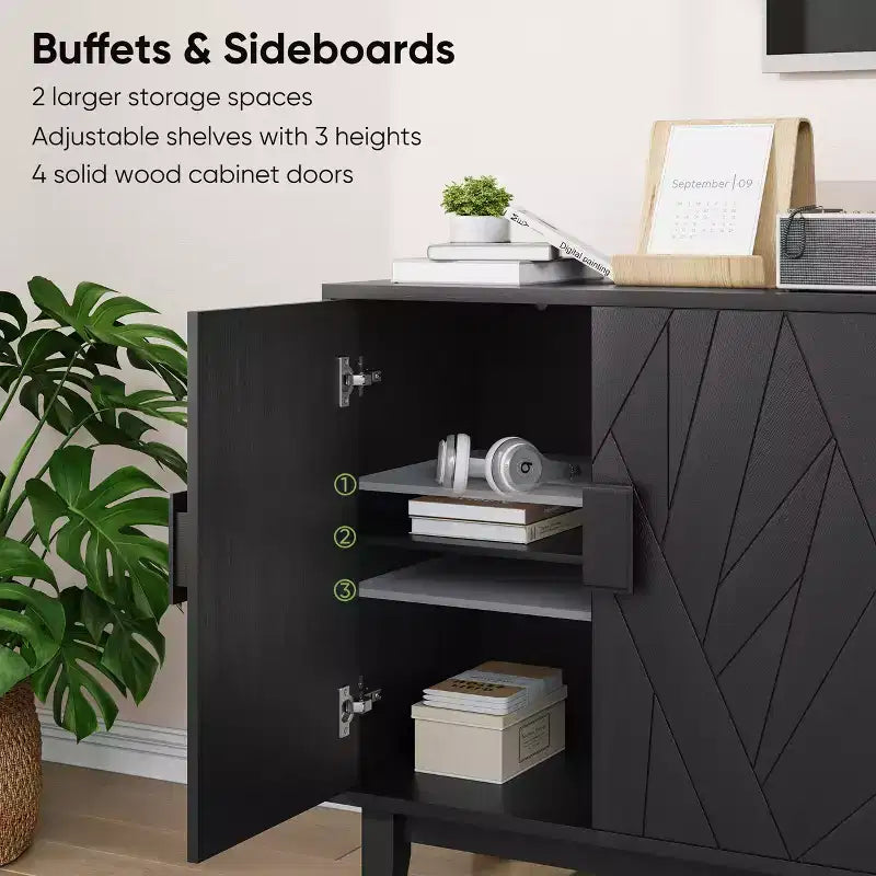 CLIHOME Buffet moderne, buffet de rangement, buffet décoratif multifonctionnel moderne médiéval, Noir