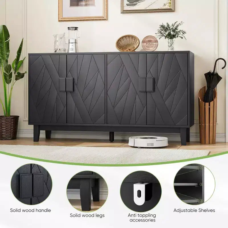 CLIHOME Buffet moderne, buffet de rangement, buffet décoratif multifonctionnel moderne médiéval, Noir