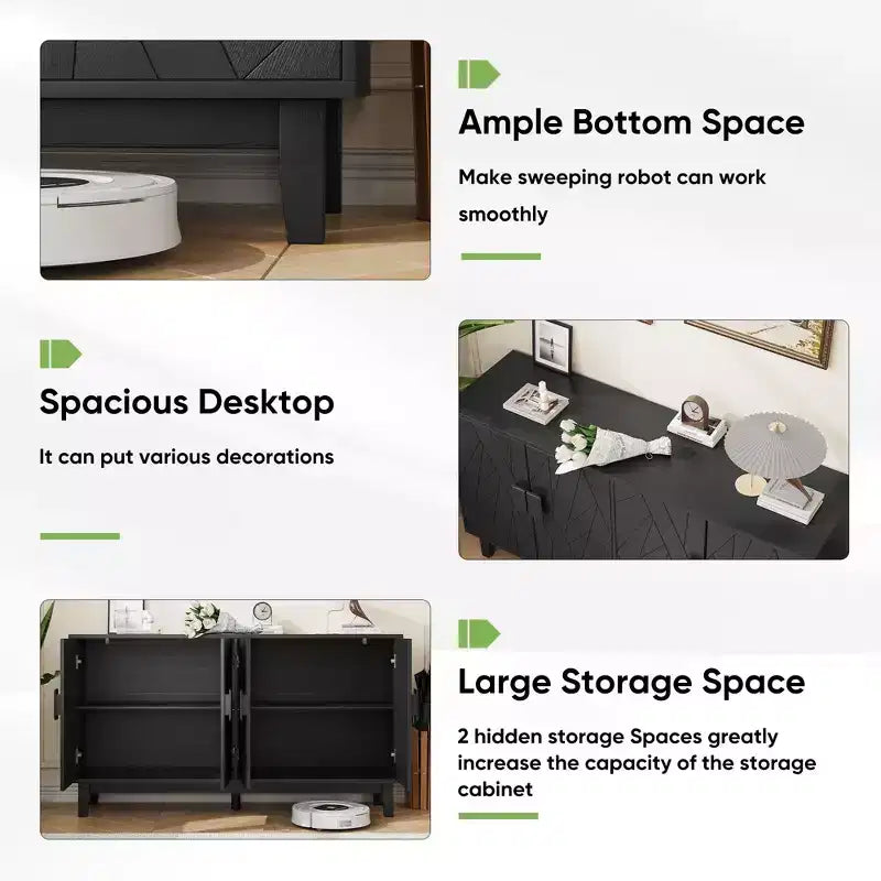 CLIHOME Buffet moderne, buffet de rangement, buffet décoratif multifonctionnel moderne médiéval, Noir