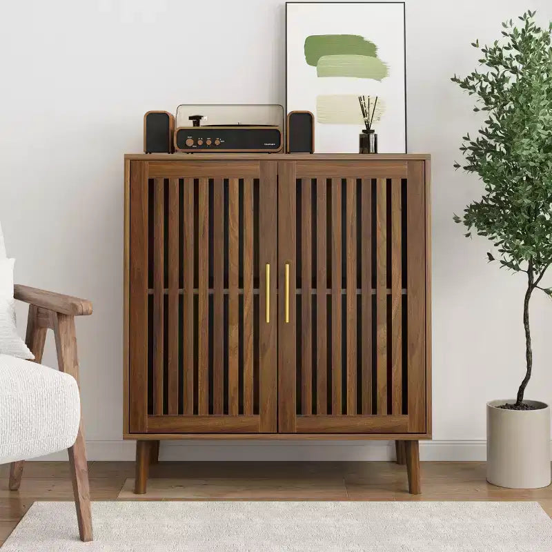 Buffet de cuisine CLIHOME avec rangements, Meuble de rangement style ferme avec portes persiennes, Buffet de bar à café en bois