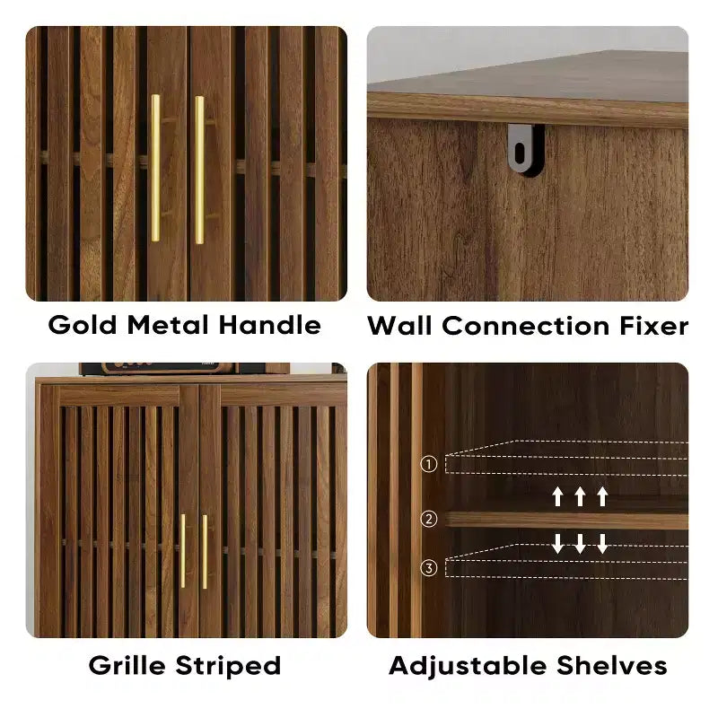 Buffet de cuisine CLIHOME avec rangements, Meuble de rangement style ferme avec portes persiennes, Buffet de bar à café en bois