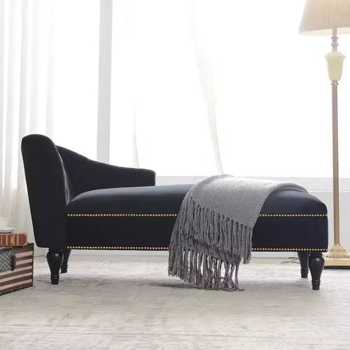 Méridienne en velours de 58 po, chaise longue à accoudoir droit capitonnée avec clous décoratifs et pieds en bois massif pour le salon ou le bureau