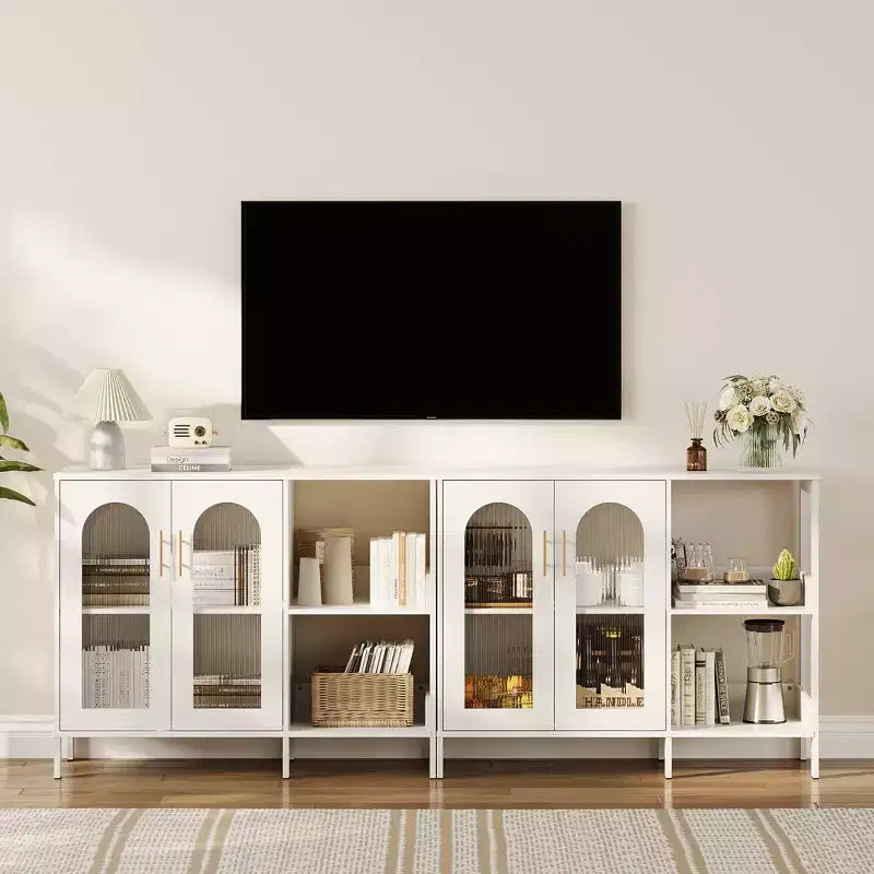 Buffet moderne, buffet avec portes vitrées et étagères réglables, meuble de rangement en bois avec poignées métalliques pour salon, cuisine