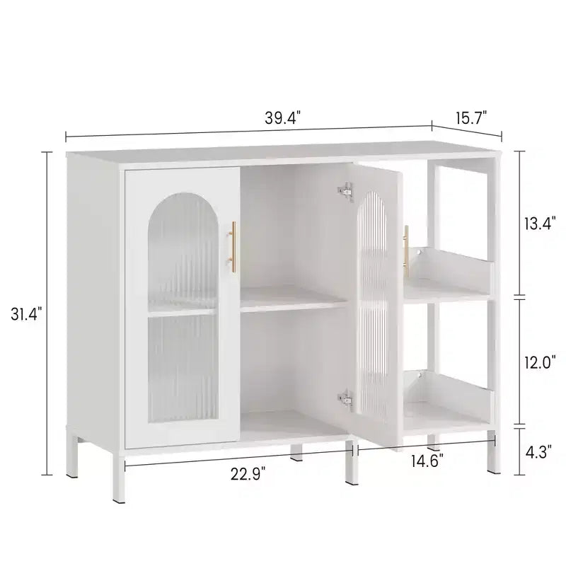 Buffet moderne, buffet avec portes vitrées et étagères réglables, meuble de rangement en bois avec poignées métalliques pour salon, cuisine