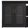 Modern Sideboard, Buffet Sideboard with Glass Doors and Adjustable Shelves, Wooden Storage Cabinet with Metal Handles for Living Room, Kitchen