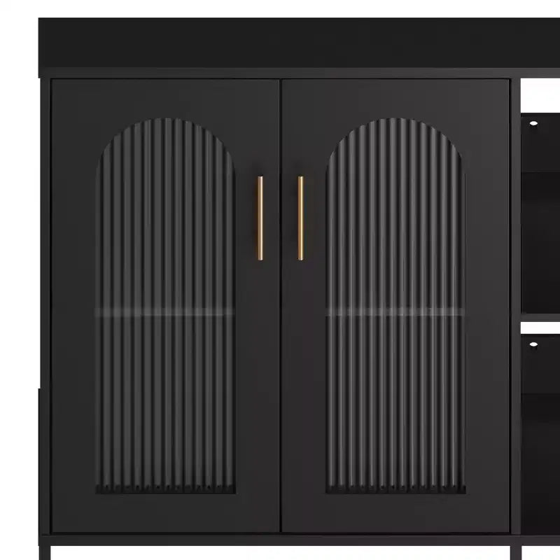 Modern Sideboard, Buffet Sideboard with Glass Doors and Adjustable Shelves, Wooden Storage Cabinet with Metal Handles for Living Room, Kitchen