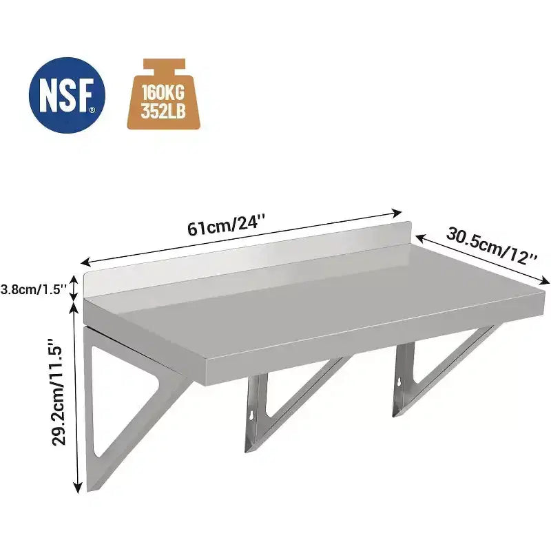 Étagère murale commerciale en acier inoxydable Acekool, support de cuisine en métal avec dosseret et équerres pour la maison ou le commerce