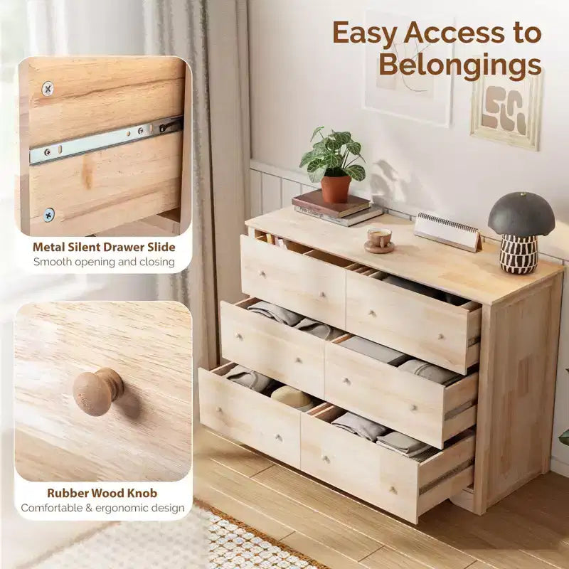 Karl Home Commode à 6 tiroirs en MDF (panneau de fibres à densité moyenne) naturel de 120 cm de largeur