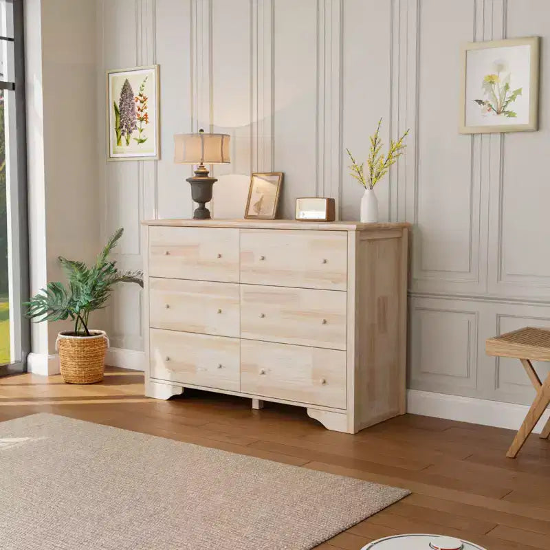 Karl Home Commode à 6 tiroirs en MDF (panneau de fibres à densité moyenne) naturel de 120 cm de largeur
