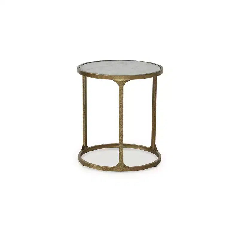 Table d'appoint ronde Korajane Signature Design by Ashley - Cadre en métal or antique avec plateau en verre imitation marbre