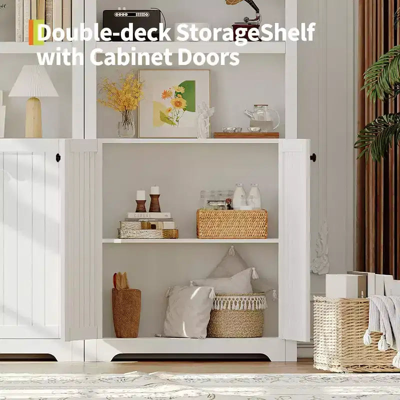 Garde-manger haut de 183 cm avec portes, garde-manger de cuisine à 5 niveaux avec étagères réglables et poignées dorées, meuble de rangement en bois pour salle à manger