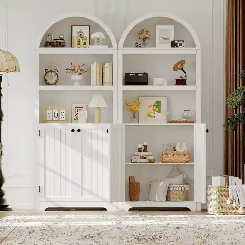 Garde-manger haut de 183 cm avec portes, garde-manger de cuisine à 5 niveaux avec étagères réglables et poignées dorées, meuble de rangement en bois pour salle à manger