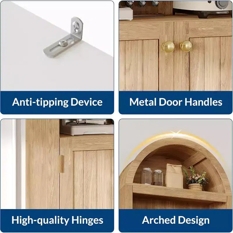 Garde-manger haut de 183 cm avec portes, garde-manger de cuisine à 5 niveaux avec étagères réglables et poignées dorées, meuble de rangement en bois pour salle à manger