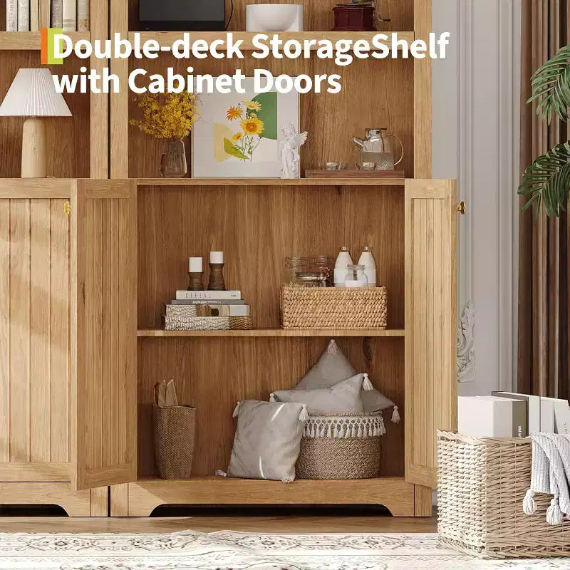 Garde-manger haut de 183 cm avec portes, garde-manger de cuisine à 5 niveaux avec étagères réglables et poignées dorées, meuble de rangement en bois pour salle à manger