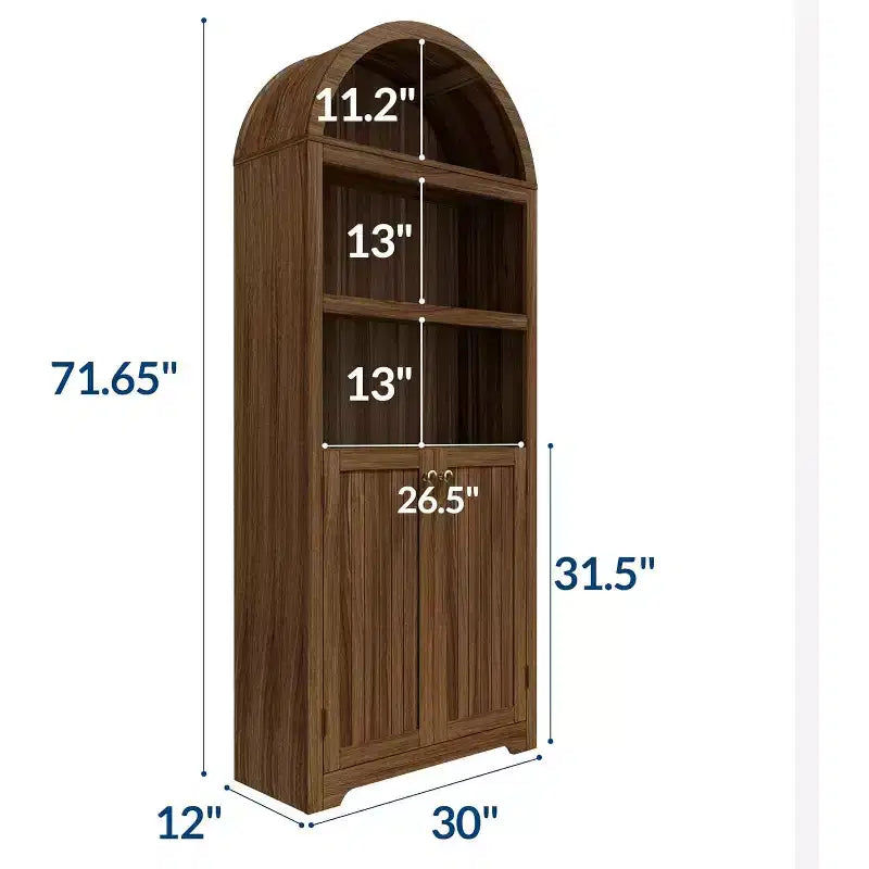 Garde-manger haut de 183 cm avec portes, garde-manger de cuisine à 5 niveaux avec étagères réglables et poignées dorées, meuble de rangement en bois pour salle à manger