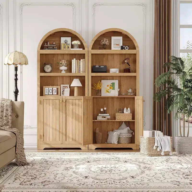 Garde-manger haut de 183 cm avec portes, garde-manger de cuisine à 5 niveaux avec étagères réglables et poignées dorées, meuble de rangement en bois pour salle à manger