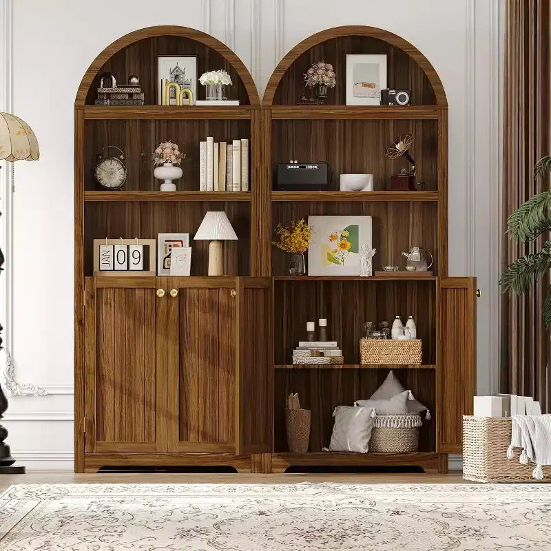 Garde-manger haut de 183 cm avec portes, garde-manger de cuisine à 5 niveaux avec étagères réglables et poignées dorées, meuble de rangement en bois pour salle à manger