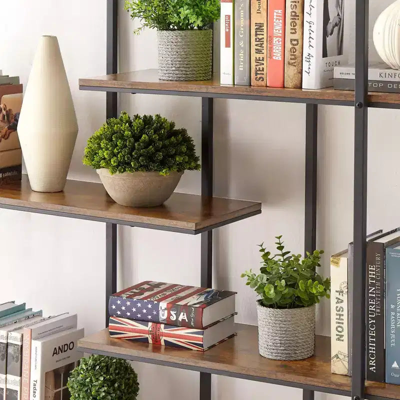 TROPOW Étagère à plantes à 5 niveaux en métal, bibliothèque, étagère de rangement, présentoir pour intérieur, salon, terrasse, jardin, balcon. Marron rustique,