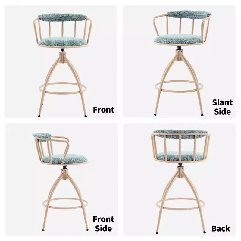 Tabouret de bar pivotant Karl Home en lin bleu neige avec pieds en bois