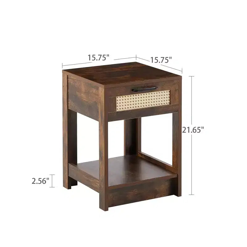 TROPOW Tables de chevet en rotin, avec tiroir décoratif en rotin et étagère ouverte, table de chevet de ferme avec tiroir et étagère de rangement