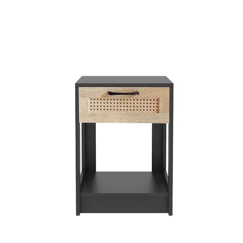 TROPOW Tables de chevet en rotin, avec tiroir décoratif en rotin et étagère ouverte, table de chevet de ferme avec tiroir et étagère de rangement