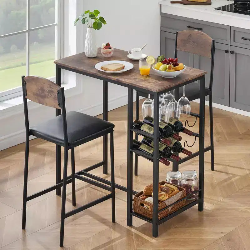 Table de bar pour 2 avec repose-pieds et 2 chaises rembourrées pour comptoir de bar