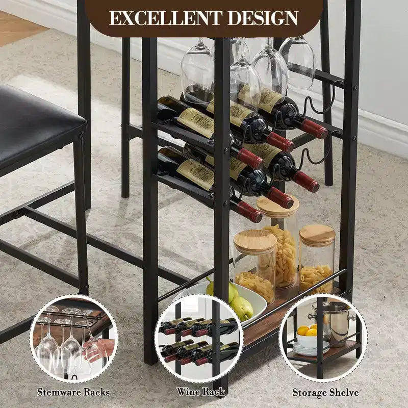 Table de bar pour 2 avec repose-pieds et 2 chaises rembourrées pour comptoir de bar