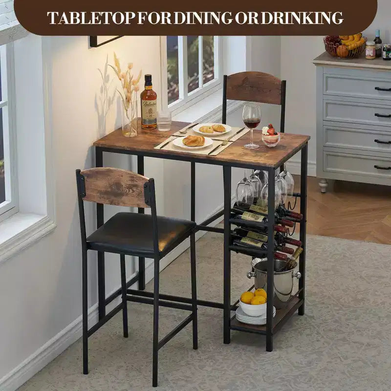 Table de bar pour 2 avec repose-pieds et 2 chaises rembourrées pour comptoir de bar