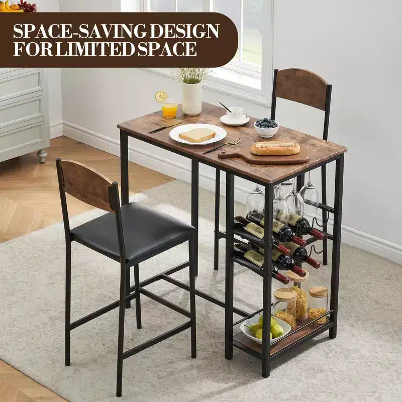 Table de bar pour 2 avec repose-pieds et 2 chaises rembourrées pour comptoir de bar
