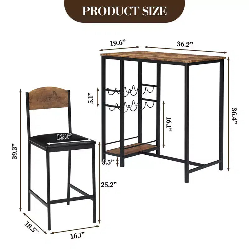 Table de bar pour 2 avec repose-pieds et 2 chaises rembourrées pour comptoir de bar