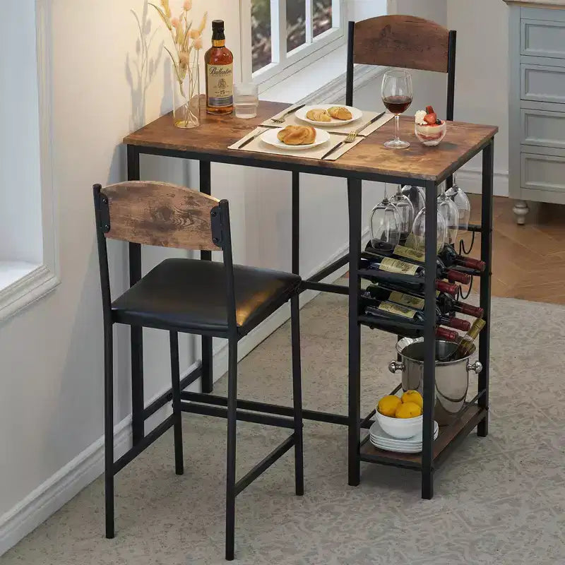 Table de bar pour 2 avec repose-pieds et 2 chaises rembourrées pour comptoir de bar