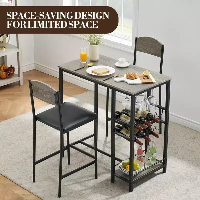 Table de bar pour 2 avec repose-pieds et 2 chaises rembourrées pour comptoir de bar