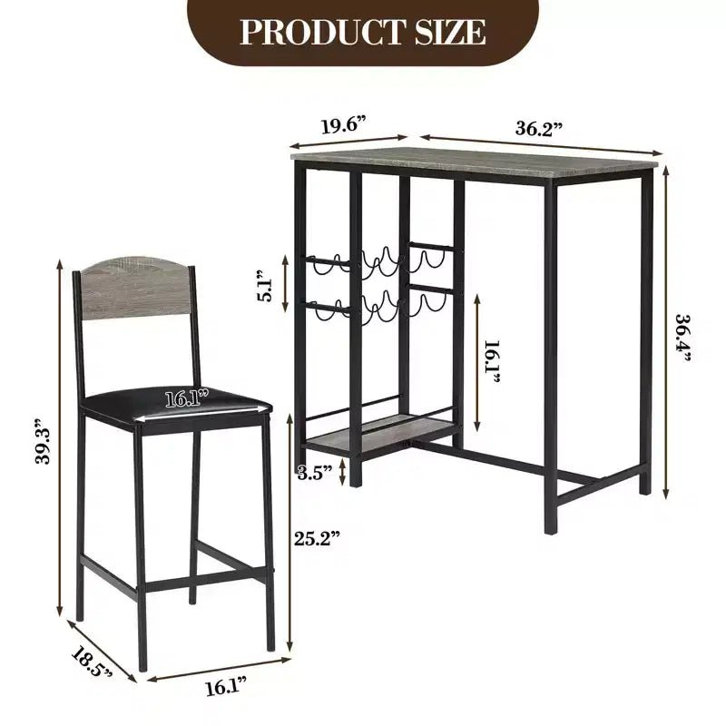 Table de bar pour 2 avec repose-pieds et 2 chaises rembourrées pour comptoir de bar