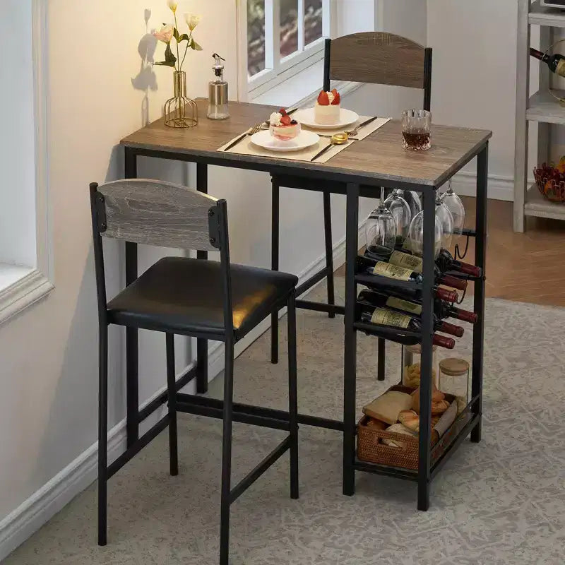 Table de bar pour 2 avec repose-pieds et 2 chaises rembourrées pour comptoir de bar