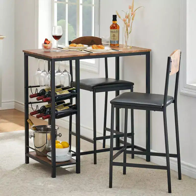 Table de bar pour 2 avec repose-pieds et 2 chaises rembourrées pour comptoir de bar