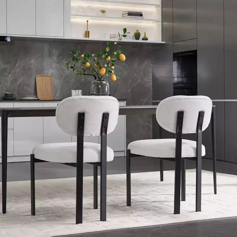 PexFix Lot de 2 chaises de salle à manger modernes Rembourrées en Boucle Style Mid-Century pour cuisine ou salle à manger, chaises d'appoint avec pieds en métal noir, couleur beige